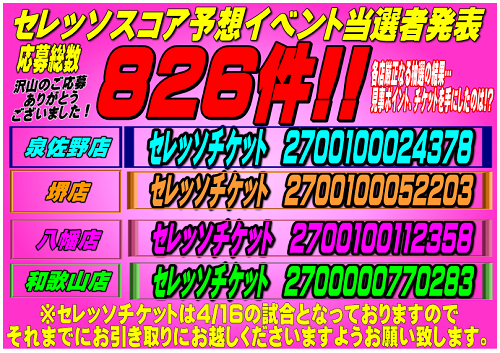 セレッソスコア予想イベント当選者発表